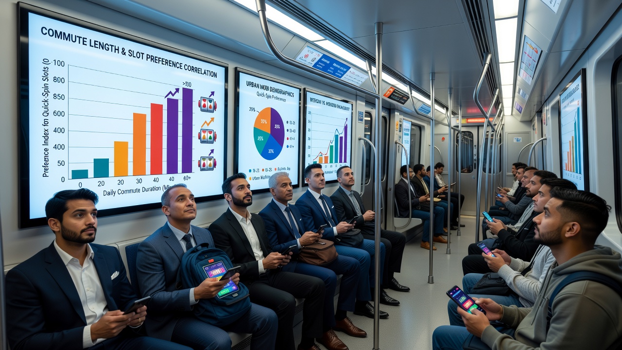 Data visualization charts showing commute duration versus quick-spin slot selection rates among city mobile users