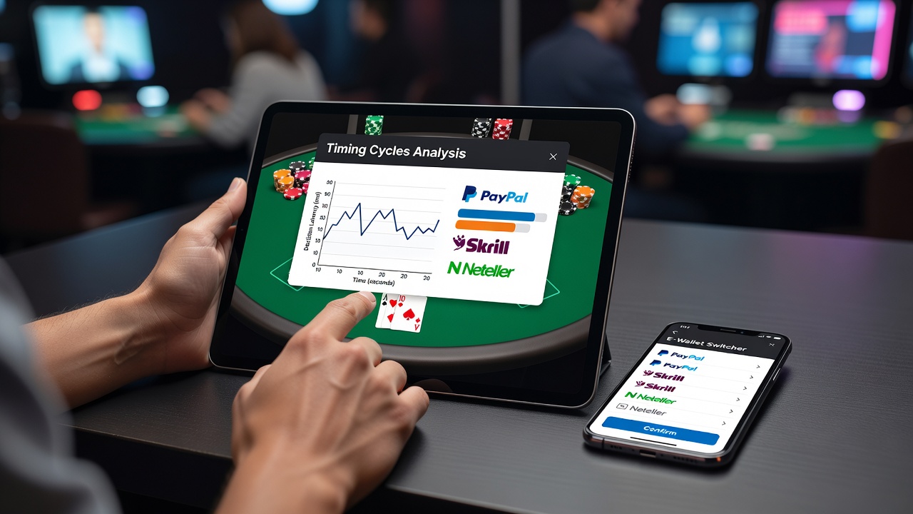 Mobile blackjack interface showing e-wallet transaction processing alongside game decision timers