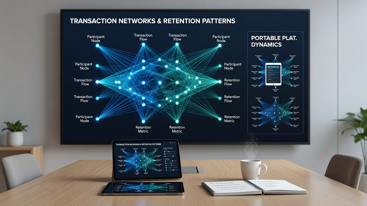 Analytics dashboard displaying retention metrics linked to various transaction networks for mobile casino table games