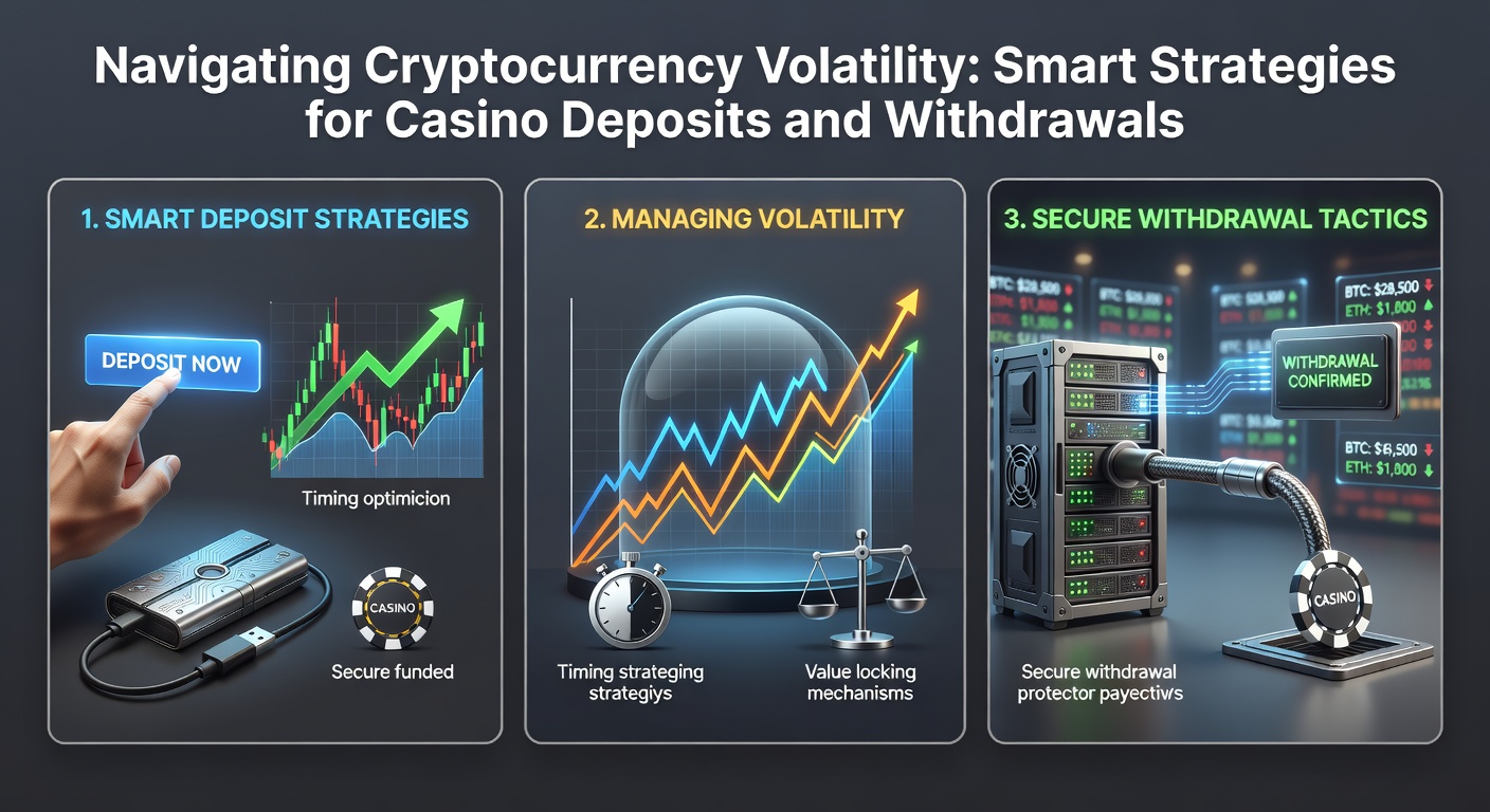 Screenshot of a casino dashboard displaying crypto deposit options with real-time exchange rates and volatility warnings for Bitcoin, Ethereum, and USDT