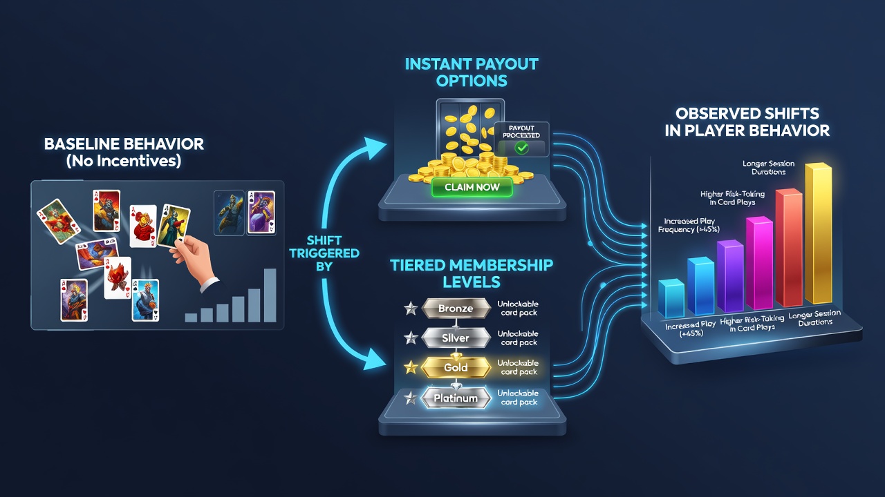 Player dashboard displaying tier progression alongside payout history in a digital card game application