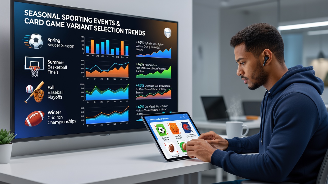 Analytics dashboard displaying card game selection trends aligned with sports calendars