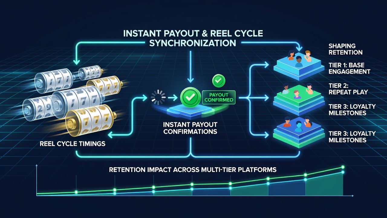 Digital gaming interface showing synchronized reel cycles and payout confirmations on a multi-tier platform
