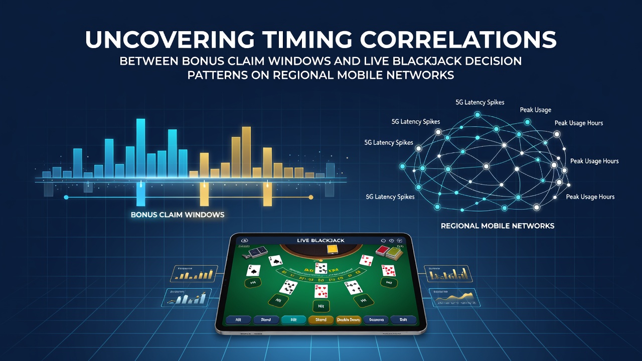 Mobile network data visualization showing bonus claim timing overlaid with live blackjack decision sequences across different regional servers